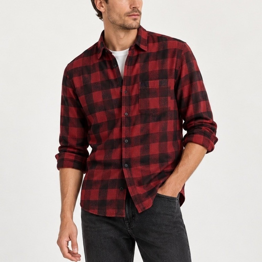 A.P.C. John Buffalo-Checked Twill Shirt Small Red Black Heritage Workwear